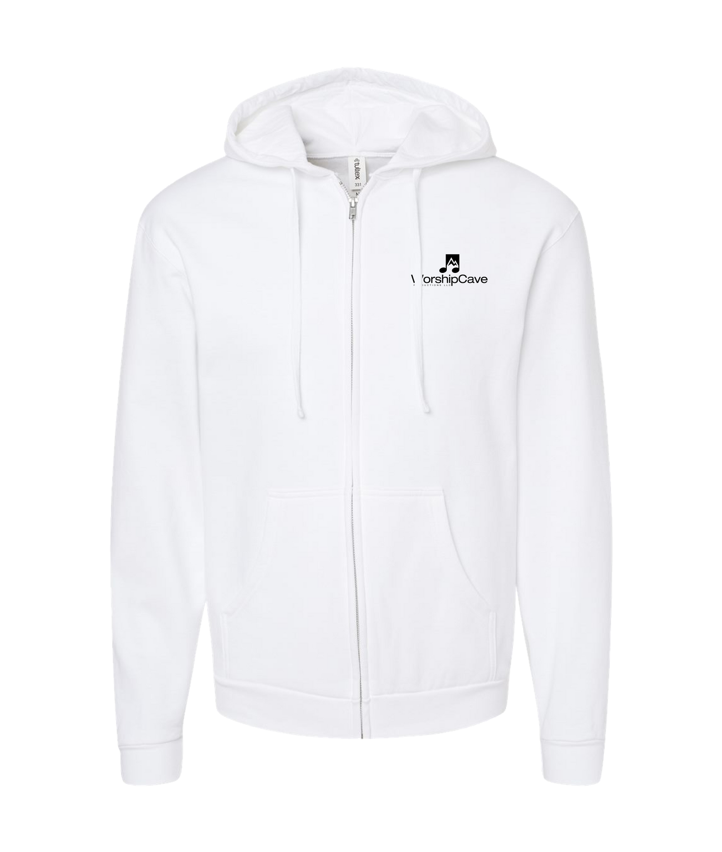 WorshipCave Productions LLC - Black Logo - White Zip Up Hoodie