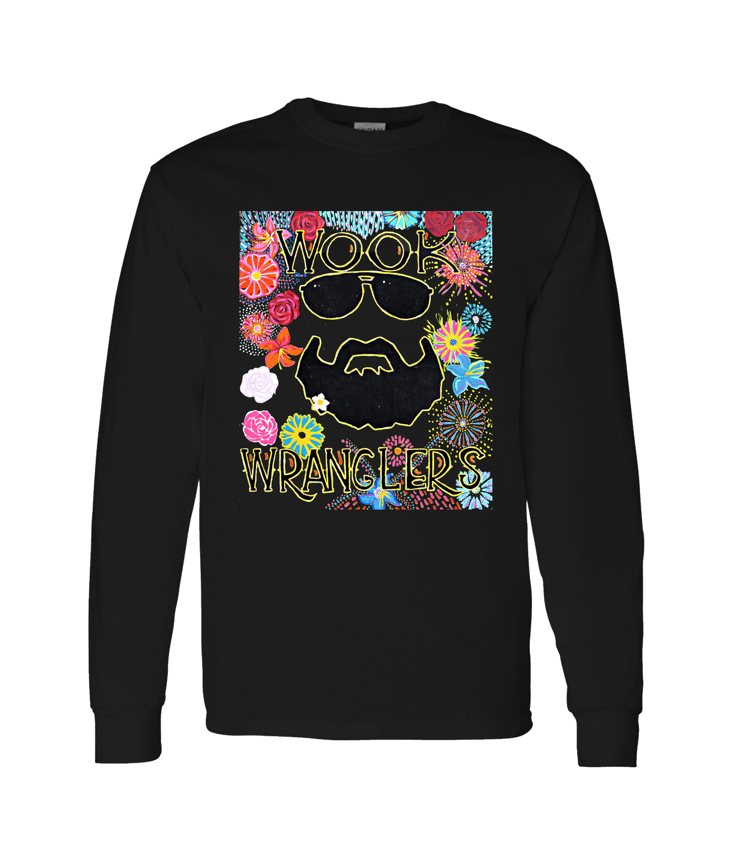 Wook Wranglers - Flowers - Black Long Sleeve T
