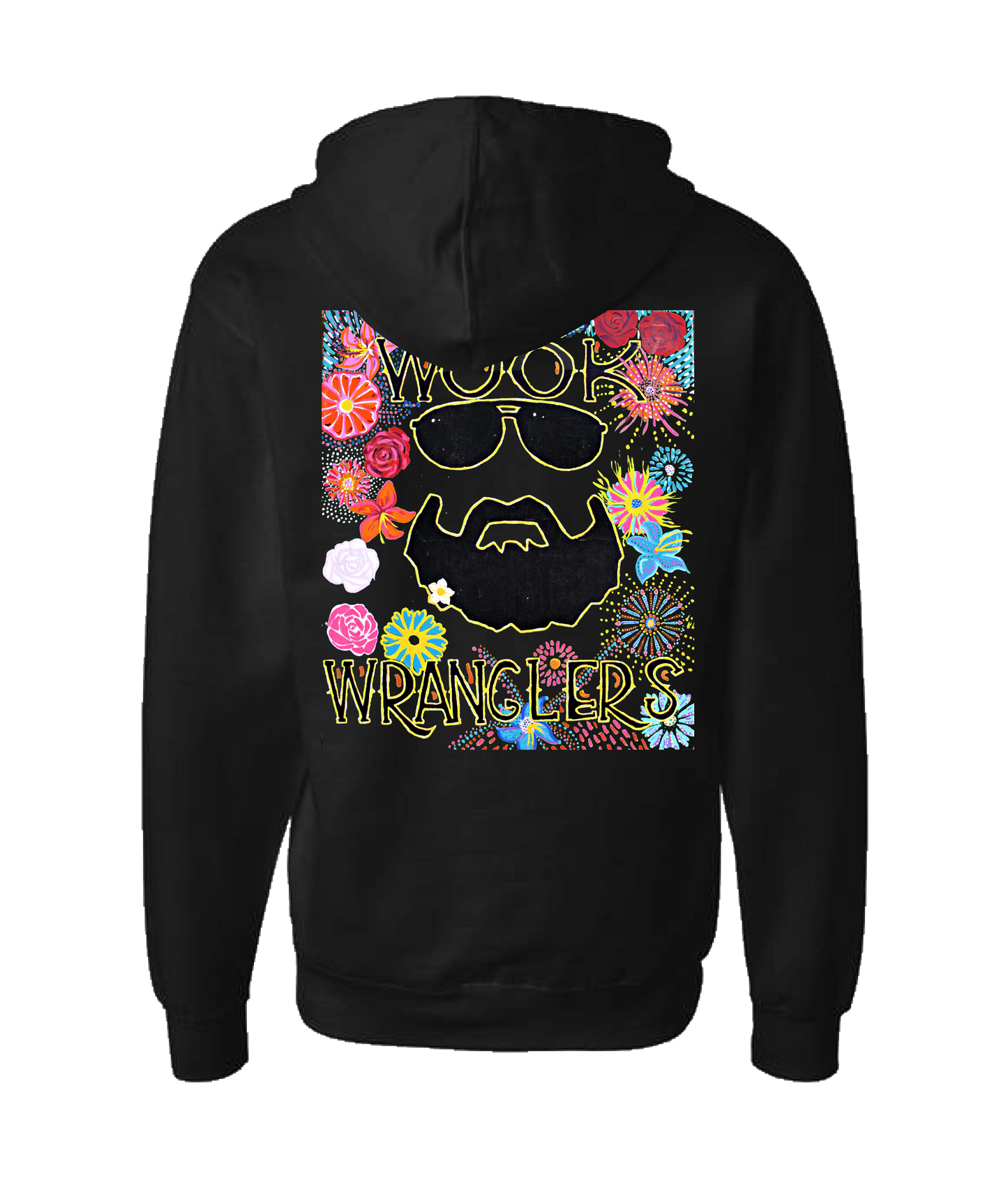 Wook Wranglers - Flowers - Black Zip Up Hoodie