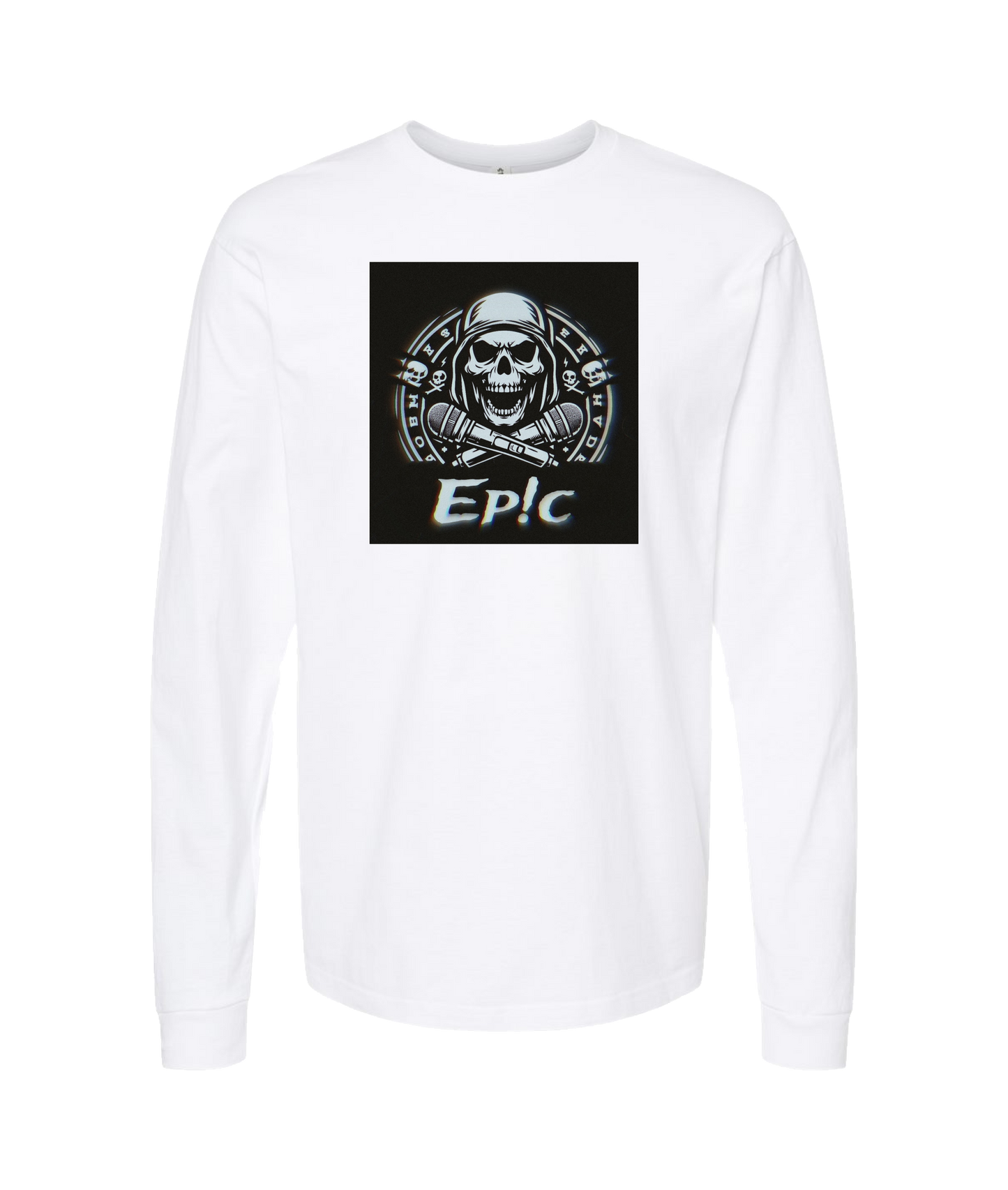 PovCiti Apparel - Ep!c Hooded Skull Logo - White Long Sleeve T