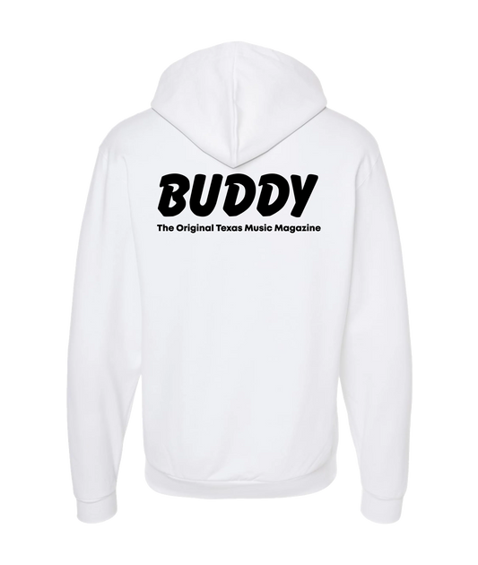 Buddy Magazine - 80s Logo Flat - White Zip Up Hoodie
