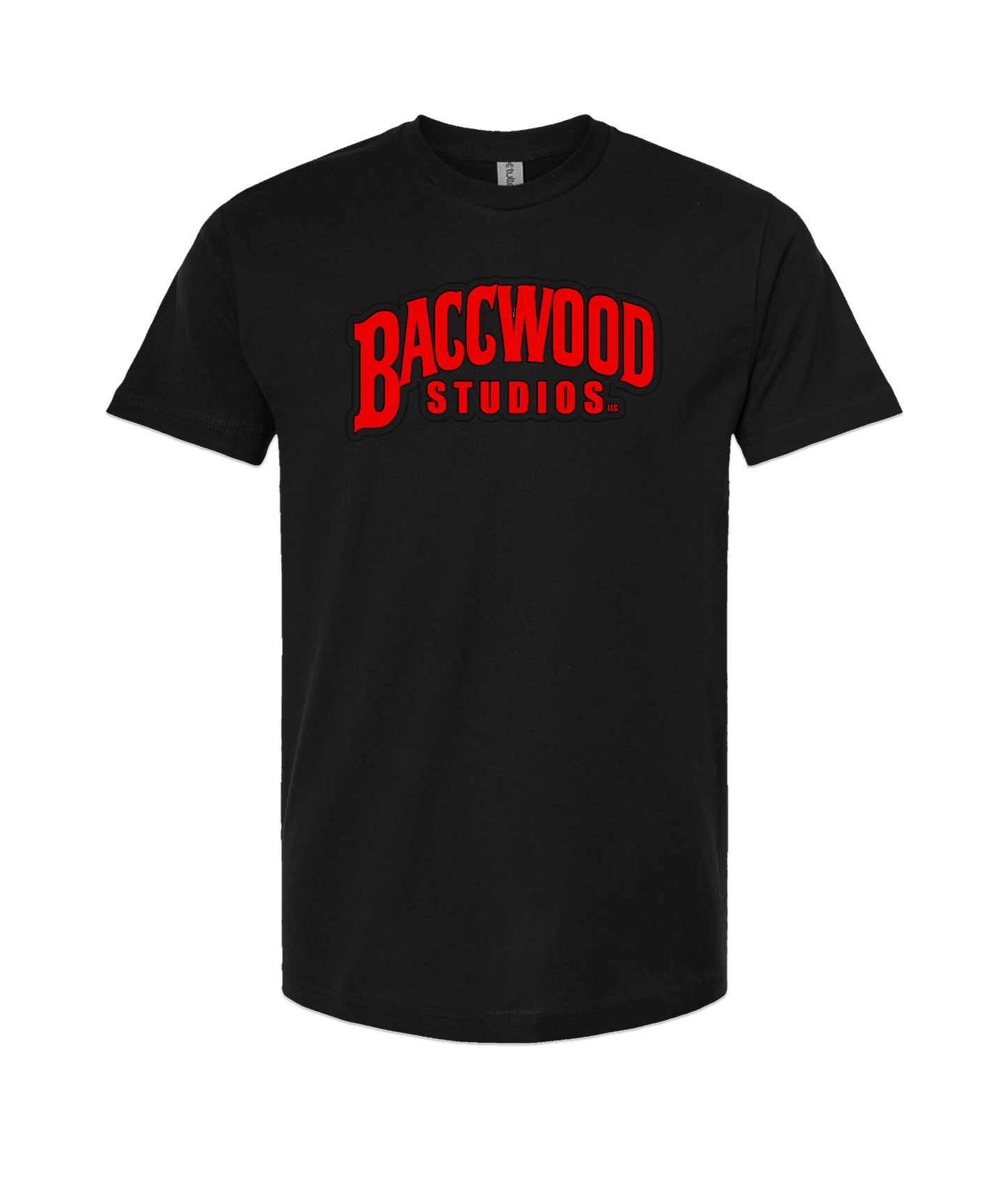 Baccwood Studios - Red Logo - Black T Shirt