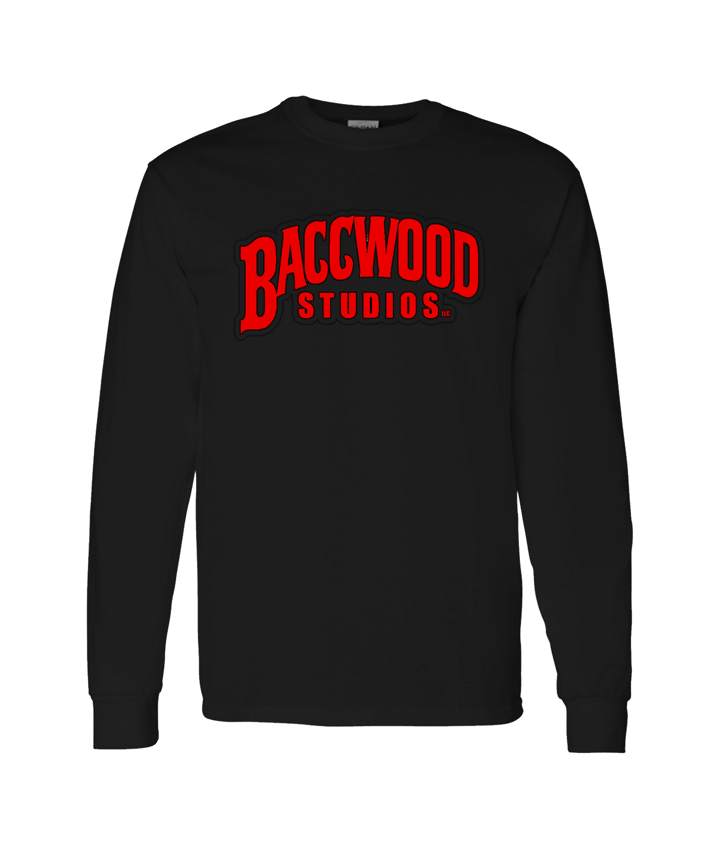 Baccwood Studios - Red Logo - Black Long Sleeve T