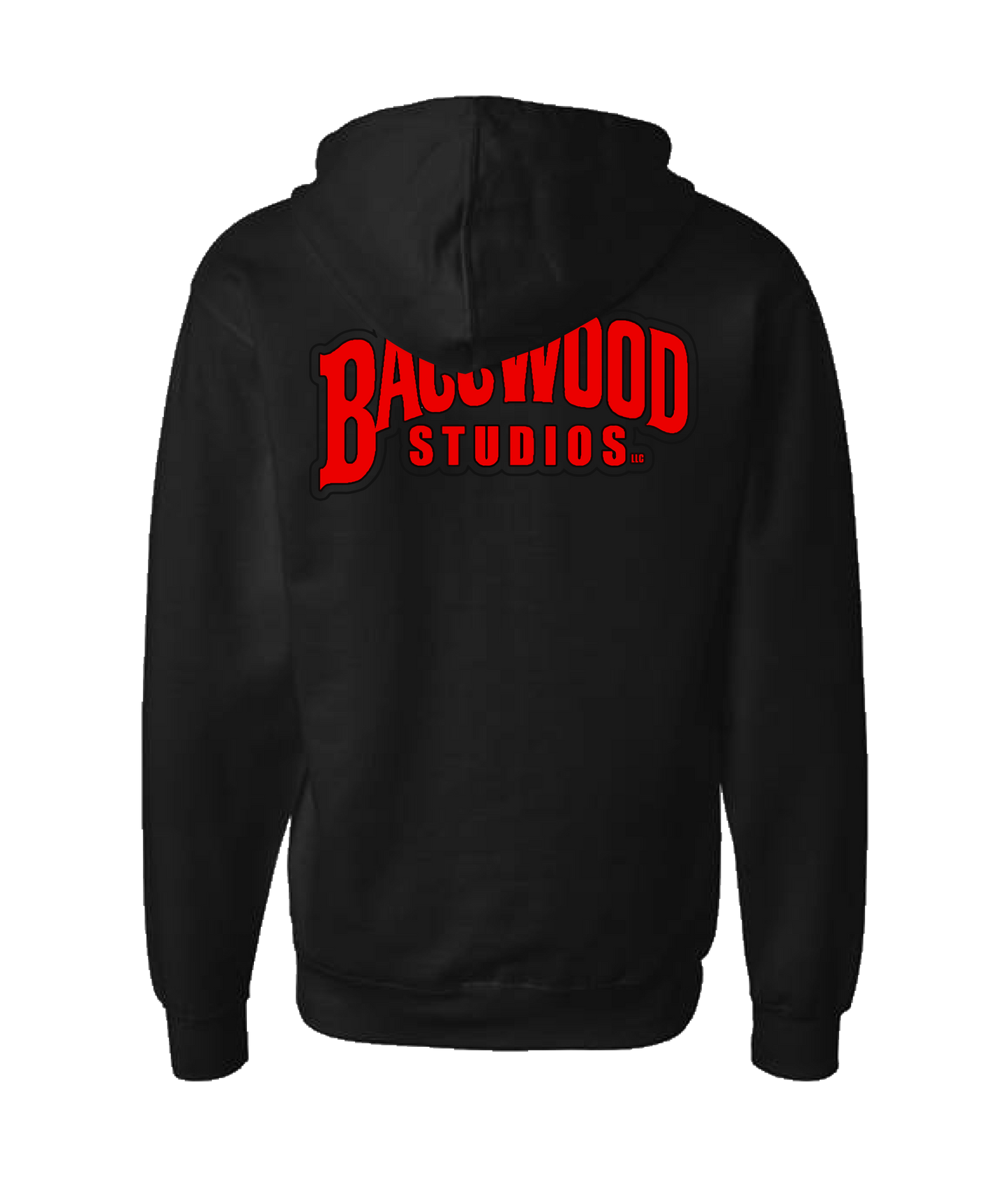 Baccwood Studios - Red Logo - Black Zip Up Hoodie