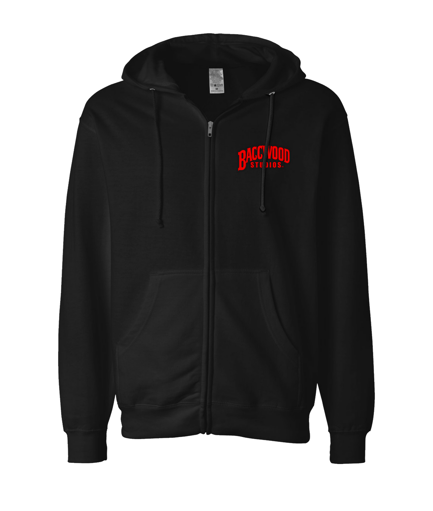 Baccwood Studios - Red Logo - Black Zip Up Hoodie