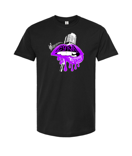 DJ Cyka - Purple Lips - Black T-Shirt