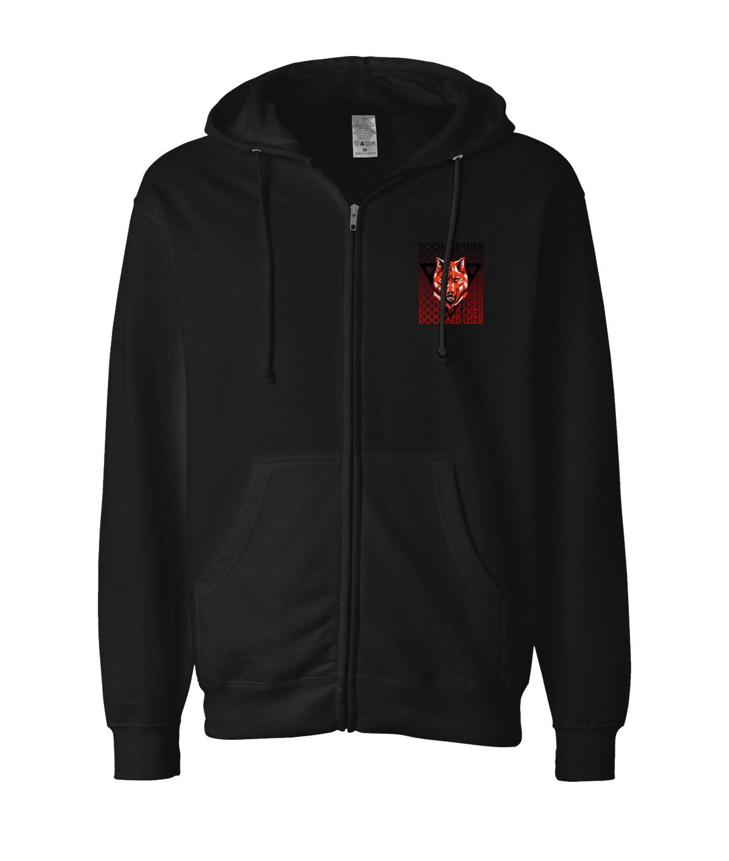 Doomed User - Wolf Red - Black Zip Up Hoodie