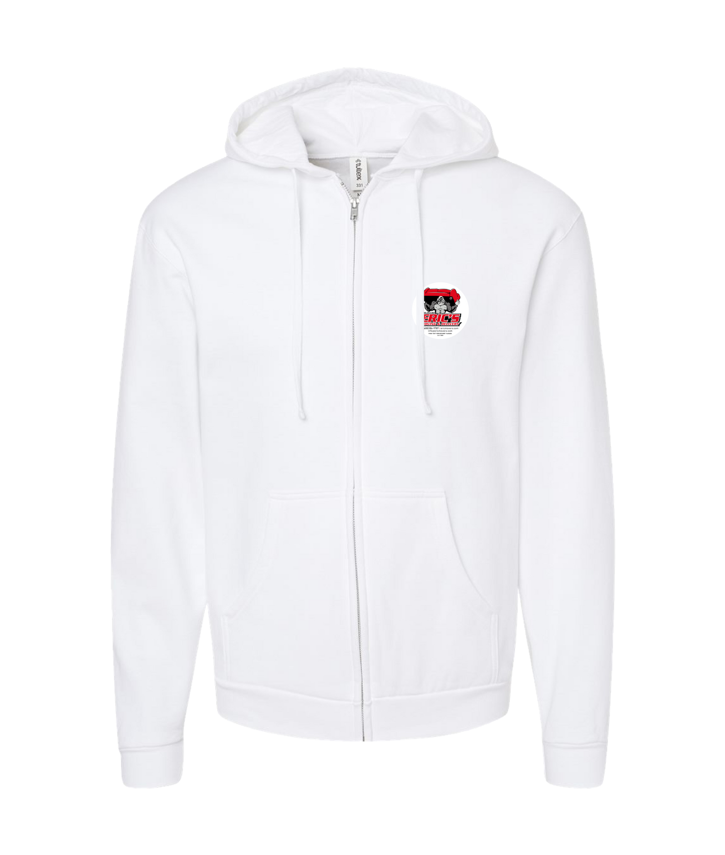 Eric's Movers - Couch Lift - White Zip Up Hoodie