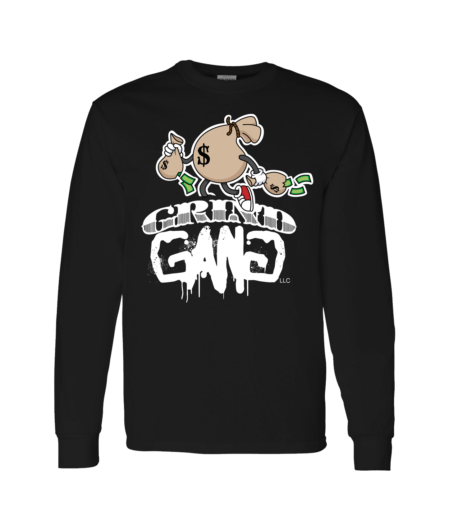 GRIND GANG ENT. LLC - MONEY BAG LOGO 1 - Black Long Sleeve T