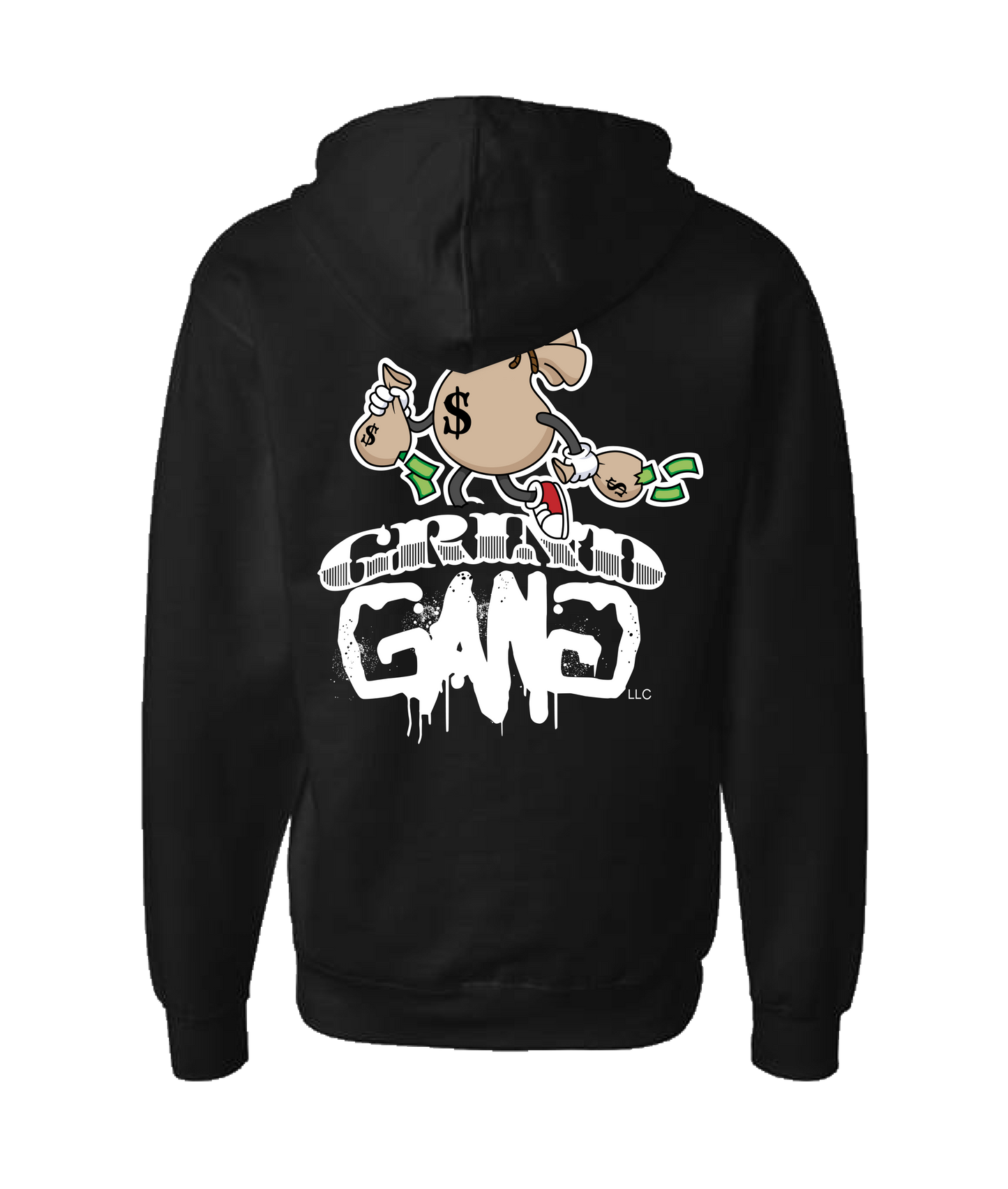 GRIND GANG ENT. LLC - MONEY BAG LOGO 1 - Black Zip Up Hoodie