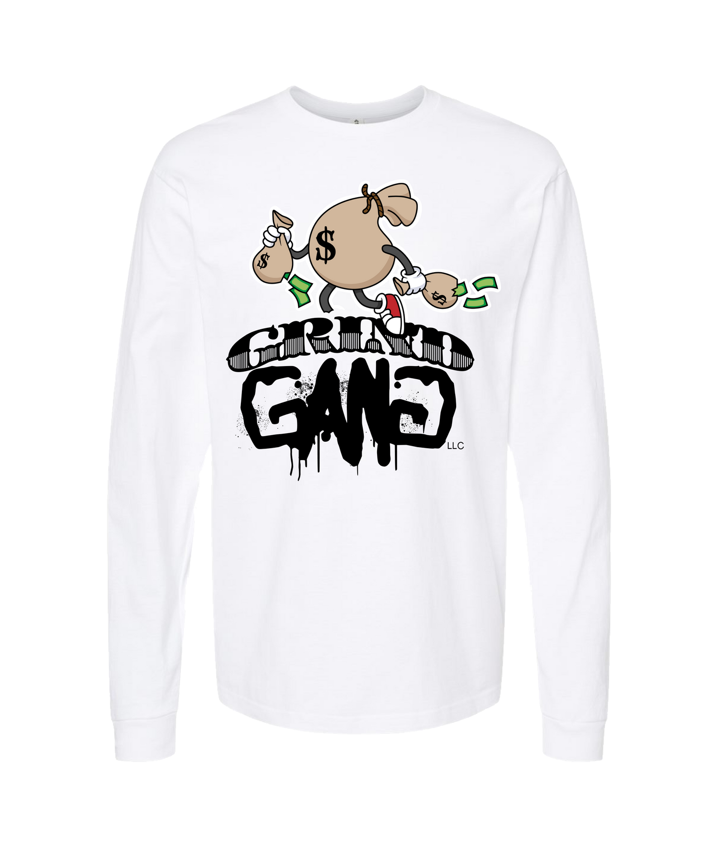 GRIND GANG ENT. LLC - MONEY BAG LOGO 1 - White Long Sleeve T