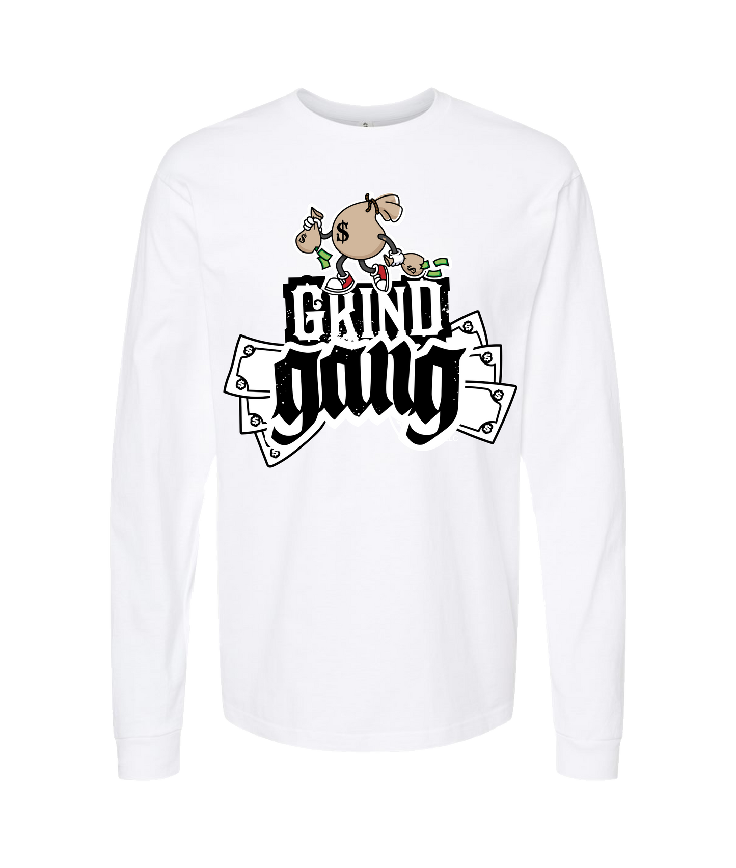 GRIND GANG ENT. LLC - MONEY BAG LOGO 2 - White Long Sleeve T