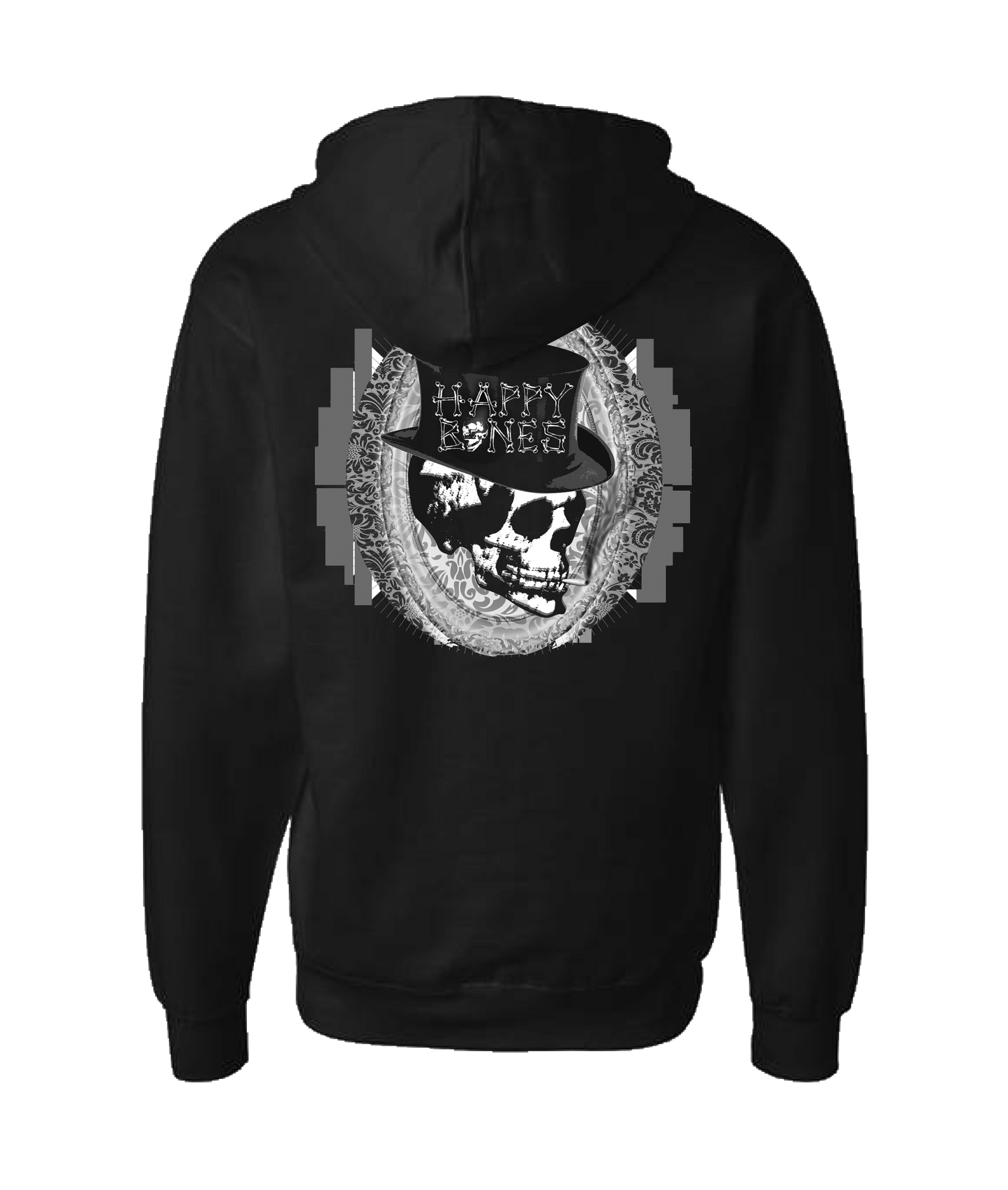 Happy Bones Jones - Smoking Skull - Black Zip Up Hoodie