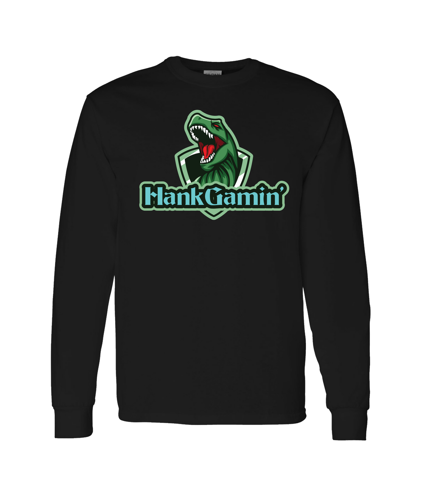 Hank Gamin' - T-Rex Green - Black Long Sleeve T