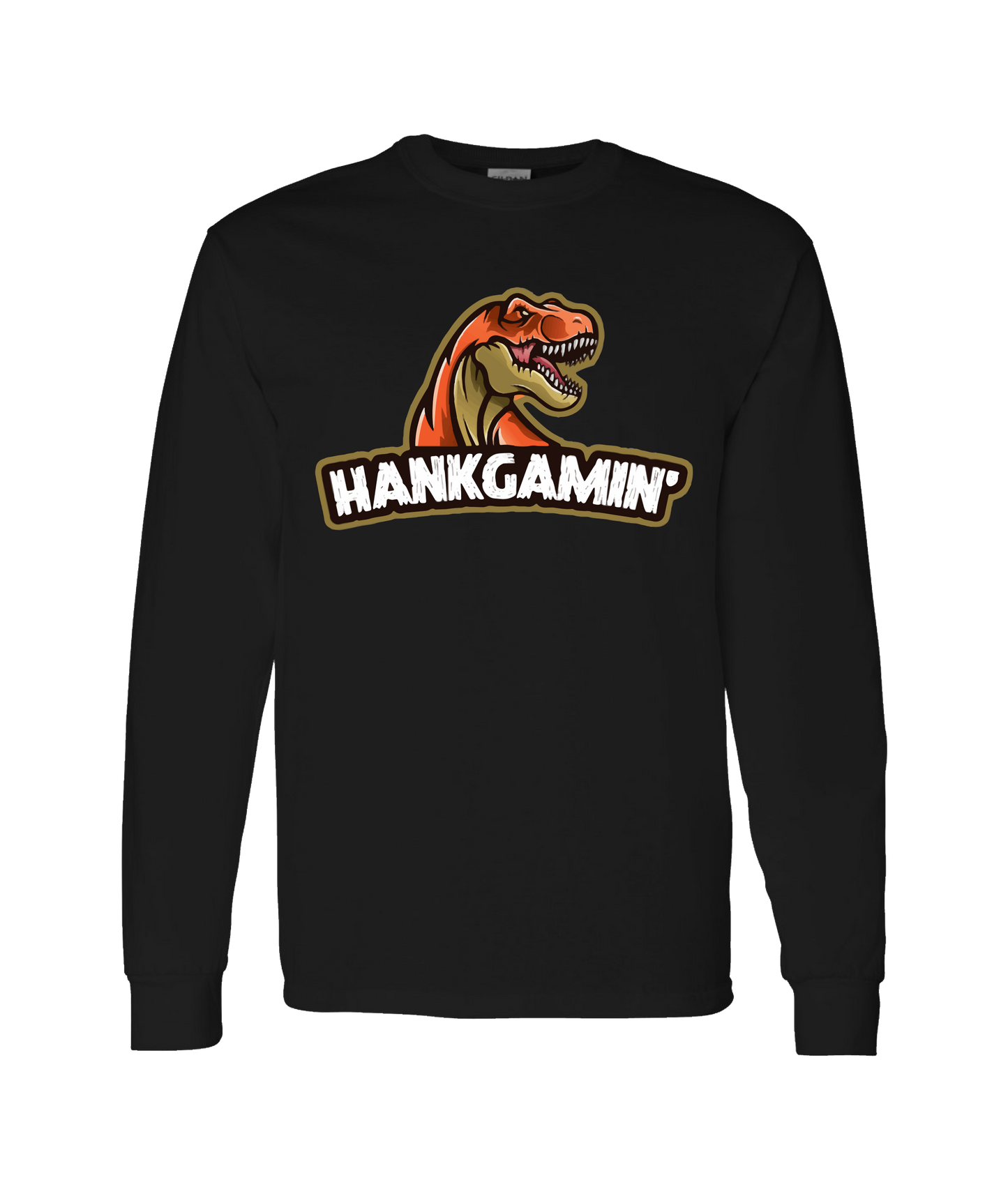 Hank Gamin' - T-Rex Orange - Black Long Sleeve T