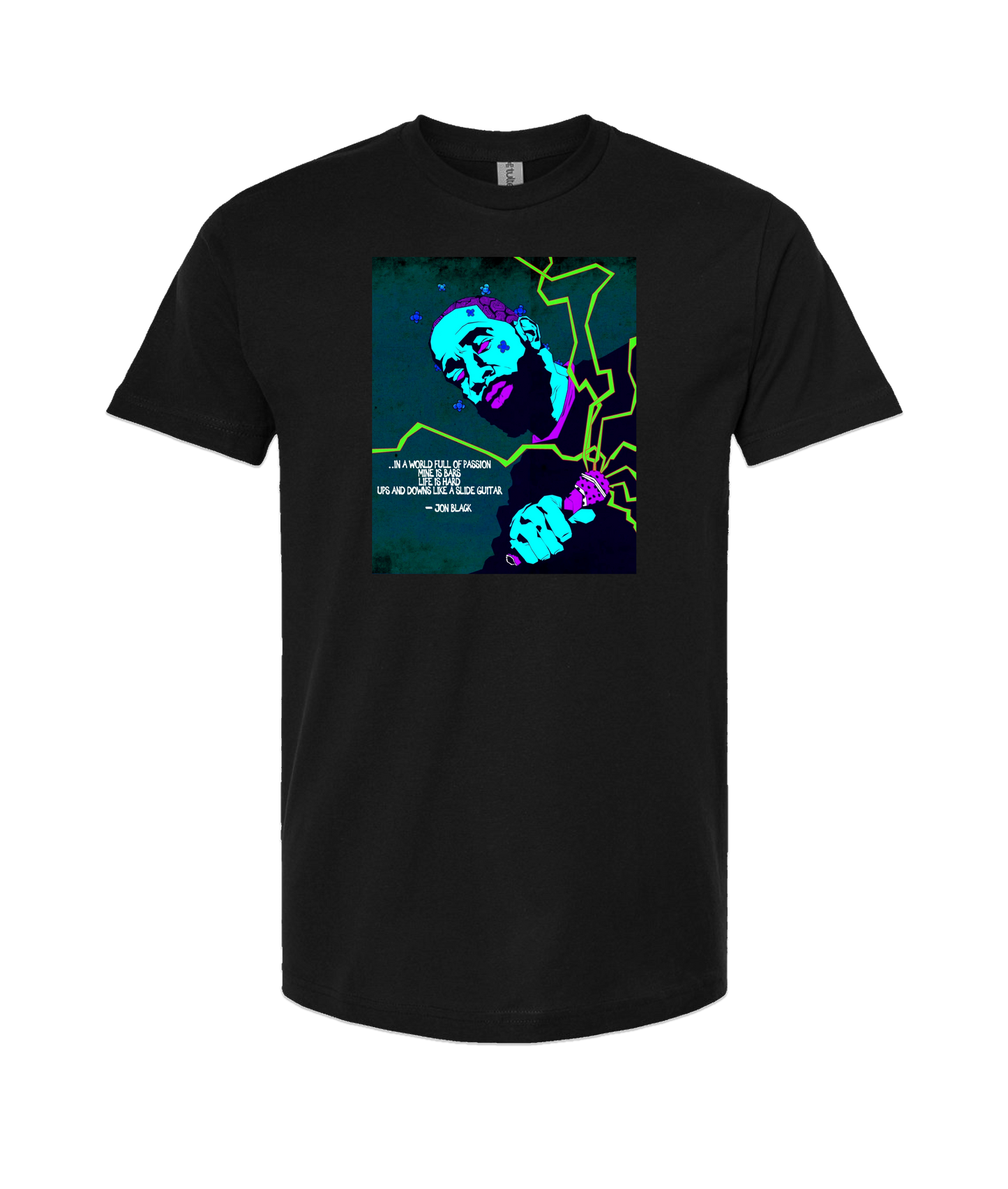 Jon Black - Teal Logo - Black T Shirt