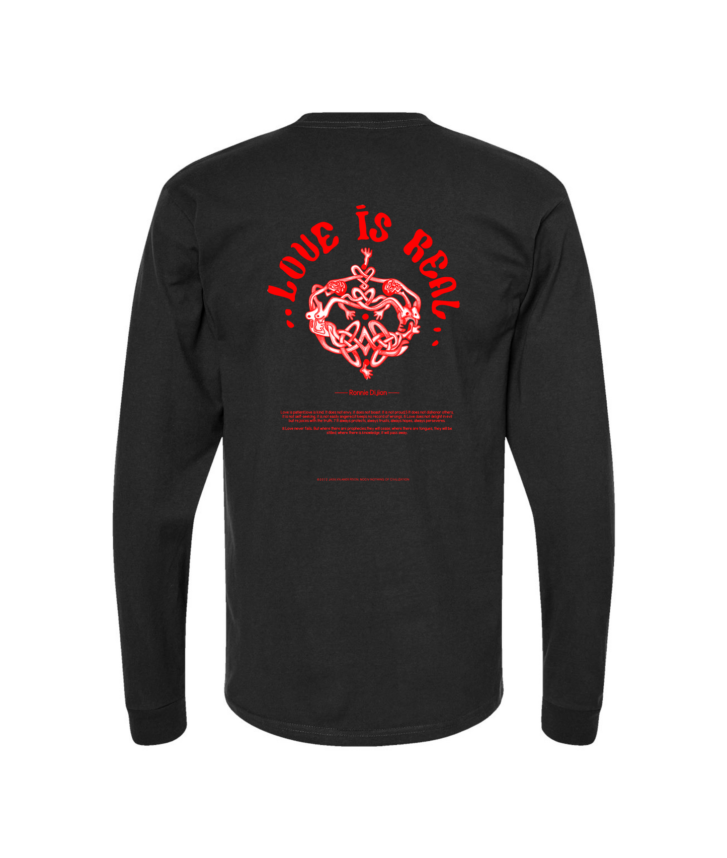 LOVE IS REAL - Logo w/White Highlights - Black Long Sleeve T