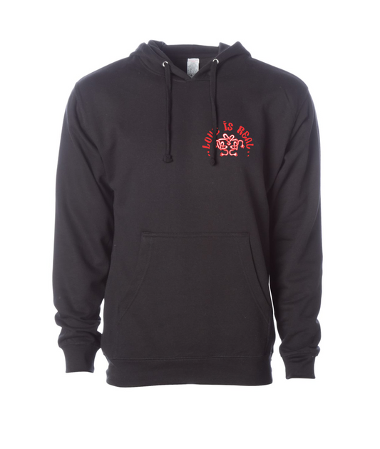 LOVE IS REAL - Logo w/White Highlights - Black Hoodie