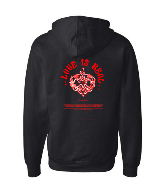 LOVE IS REAL - Logo w/White Highlights - Black Zip Hoodie