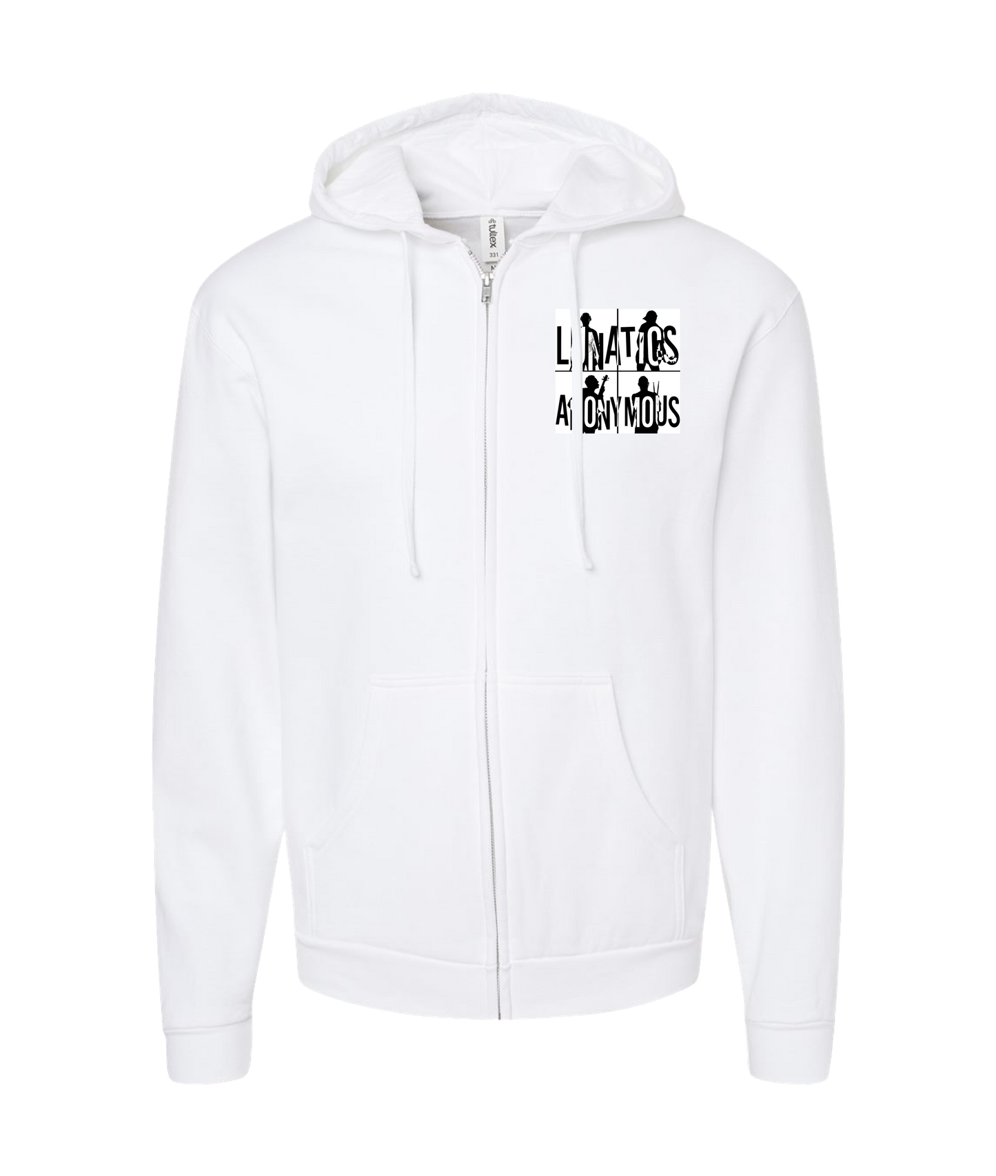 Lunatics Anonymous - Square Logo - White Zip Up Hoodie