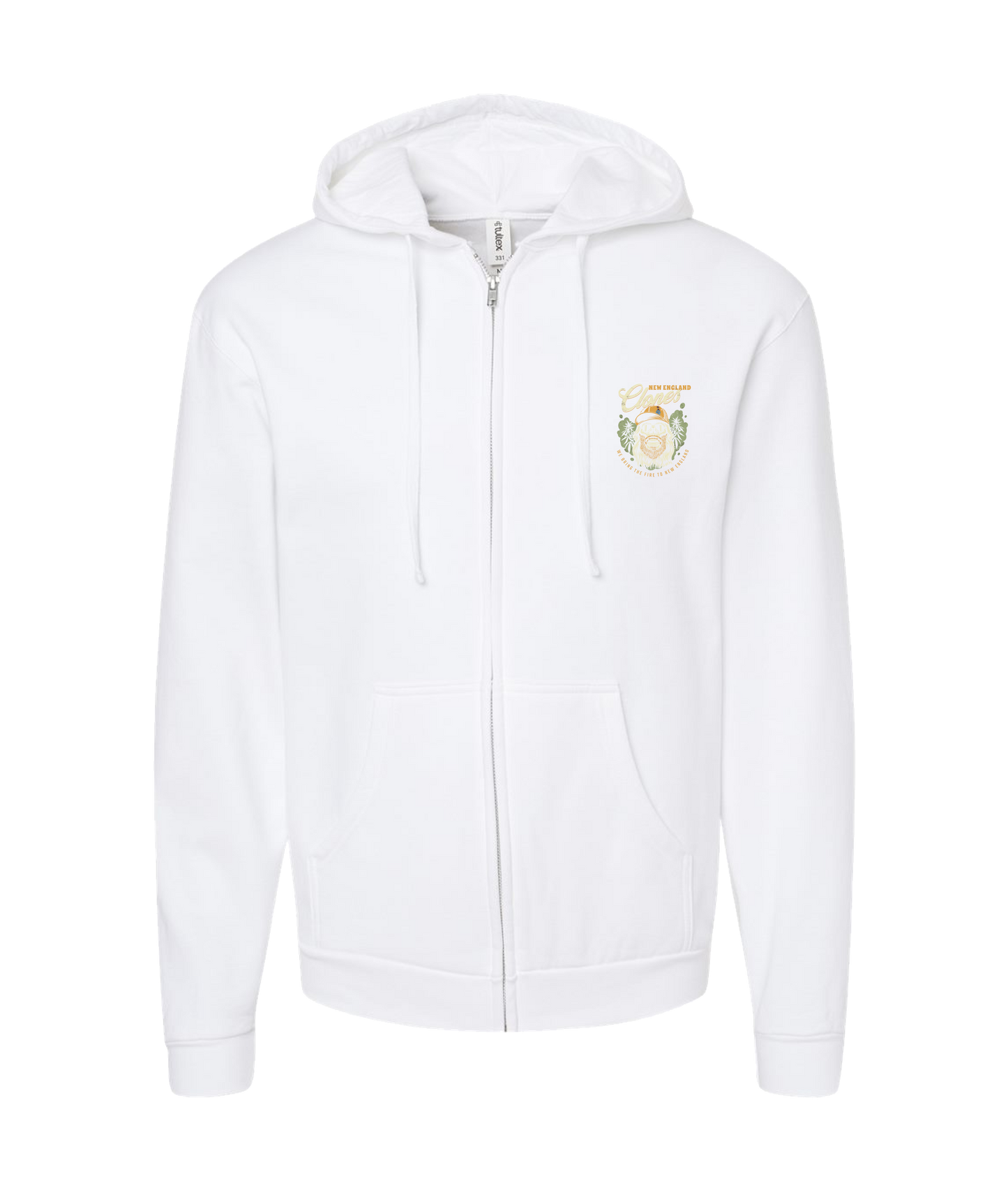 New England Clones - WE BRING THE FIRE - White Zip Up Hoodie