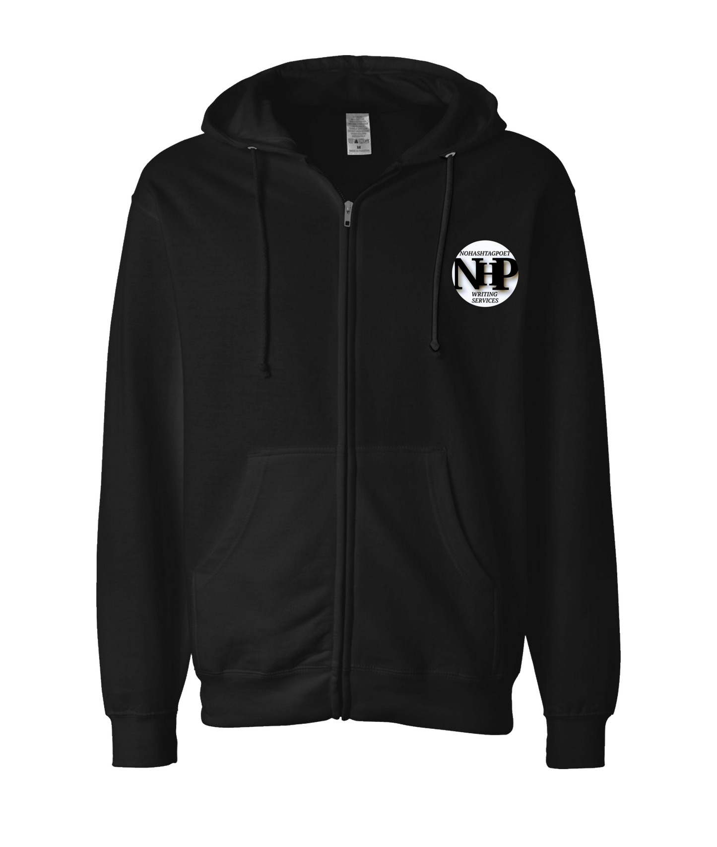 Nohashtagpoet Writing Services - CIRCLE LOGO - Black Zip Up Hoodie