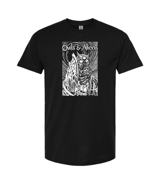 Owls & Aliens - B&W - Black T-Shirt