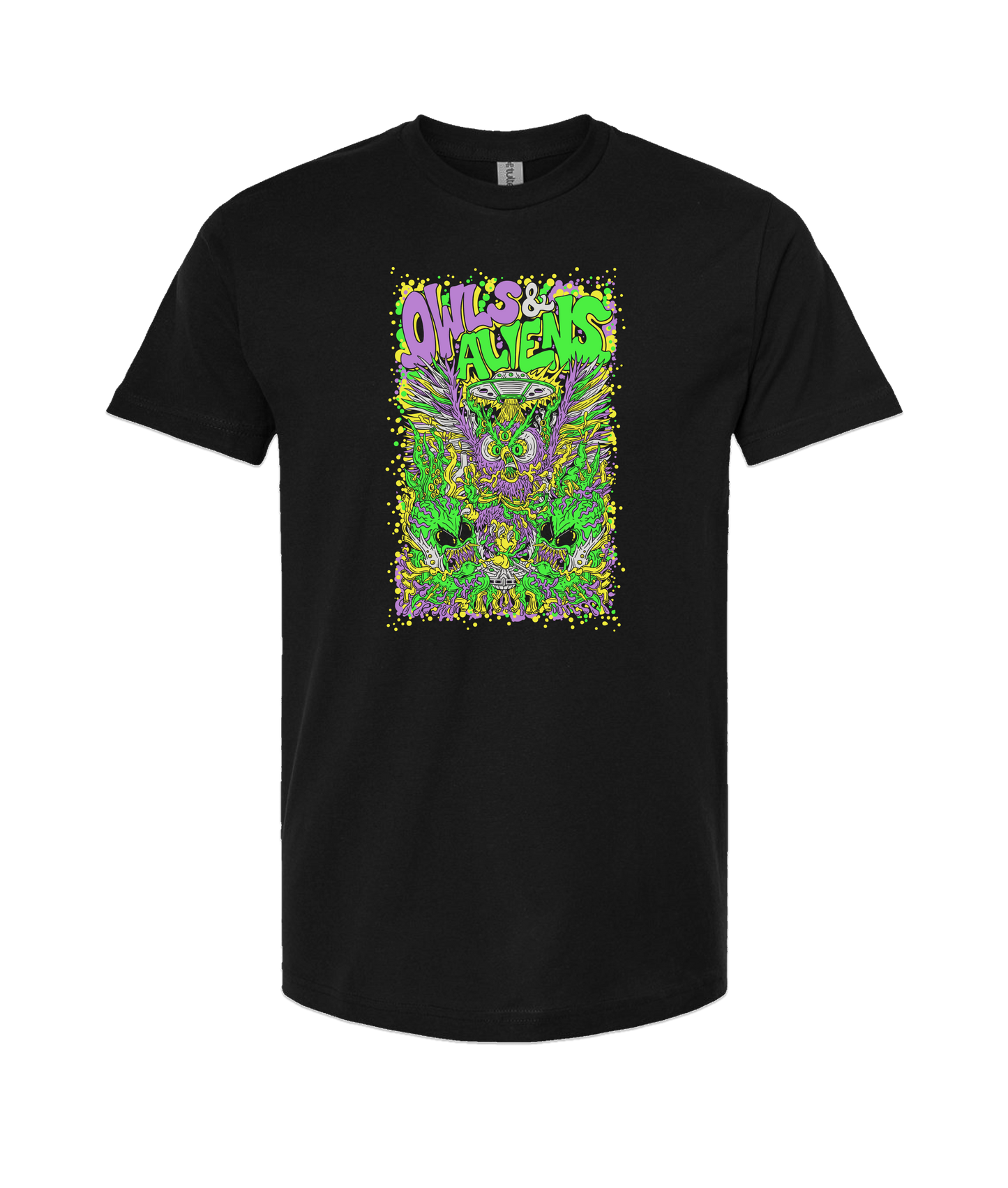 Owls & Aliens - Colored - Black T Shirt