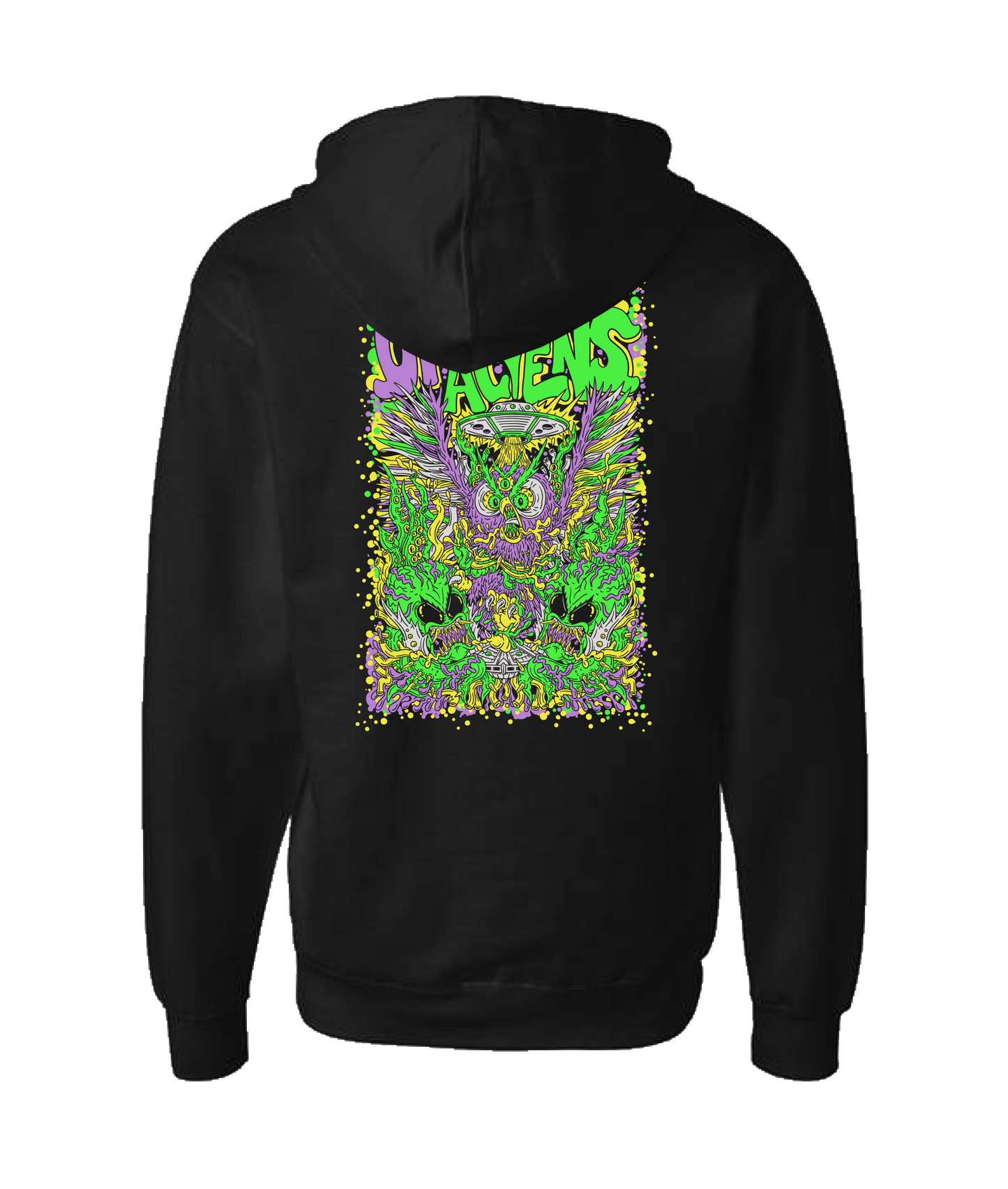 Owls & Aliens - Colored - Black Zip Up Hoodie