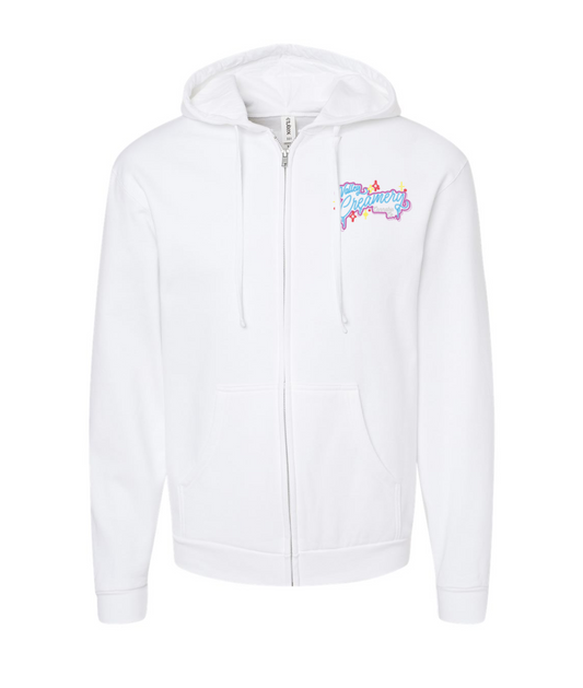 Valley Creamery Cannabis Co. - Circus Milk - White Zip Up Hoodie