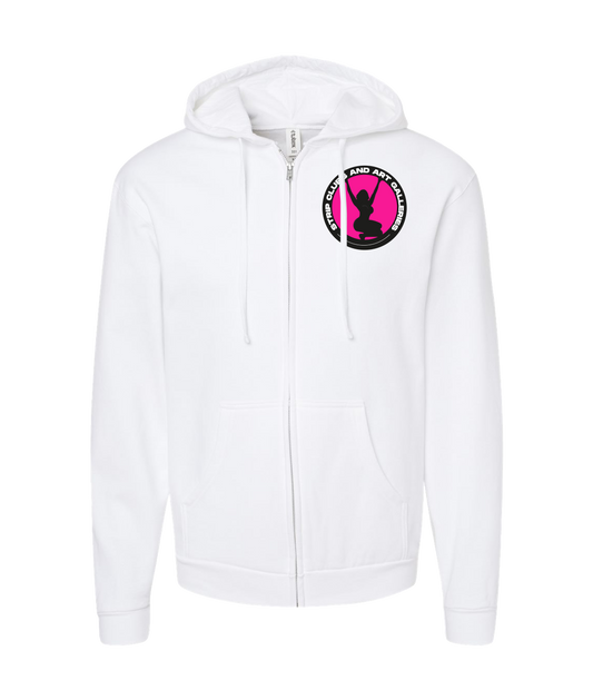 StripClubs and Art Galleries - Patch Tee - White Zip Up Hoodie