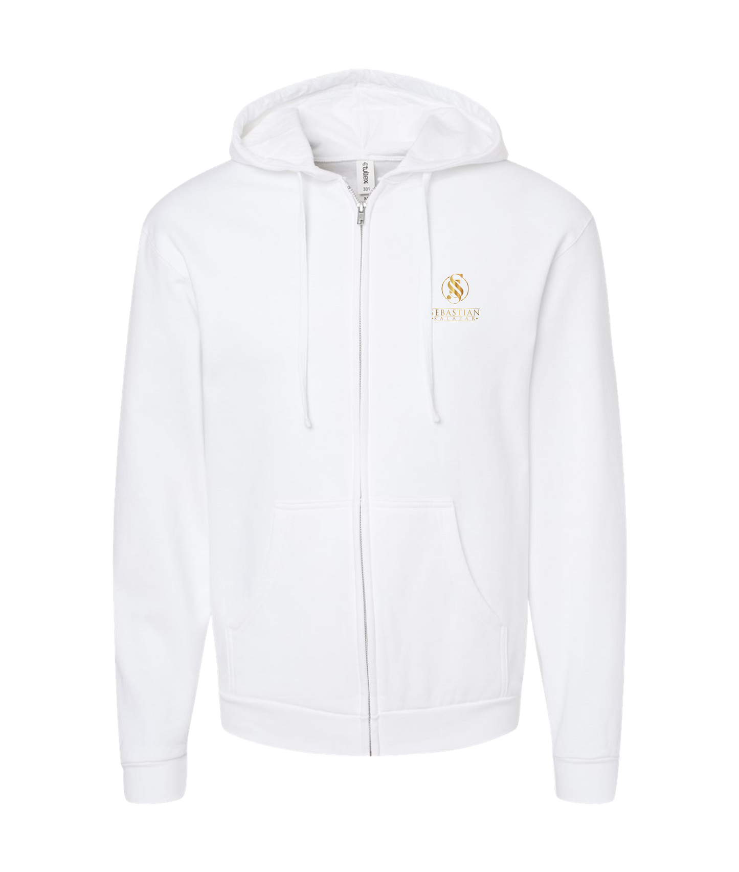 Sebastian Salazar - Gold Emblum  - White Zip Up Hoodie