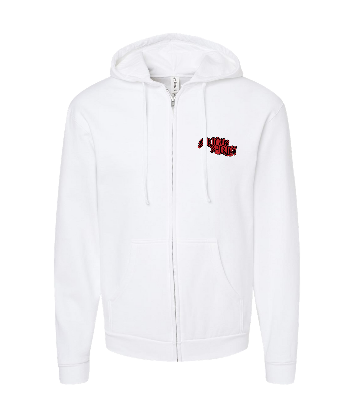Serious Shirley - Red Scratch - White Zip Up Hoodie