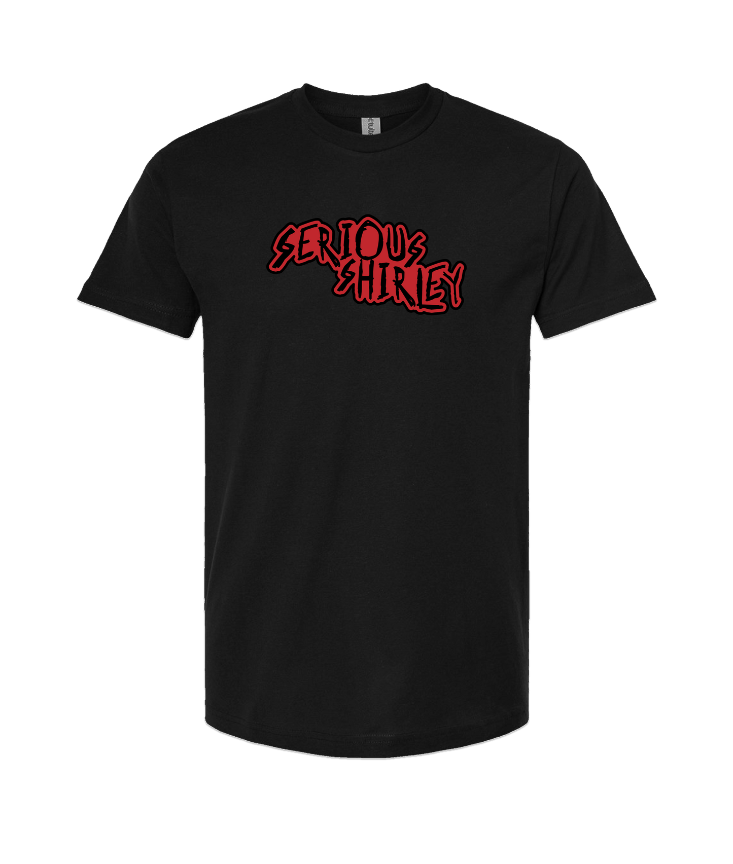 Serious Shirley - Red Scratch - Black T-Shirt
