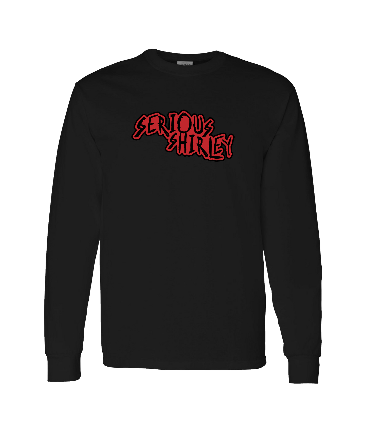 Serious Shirley - Red Scratch - Black Long Sleeve T