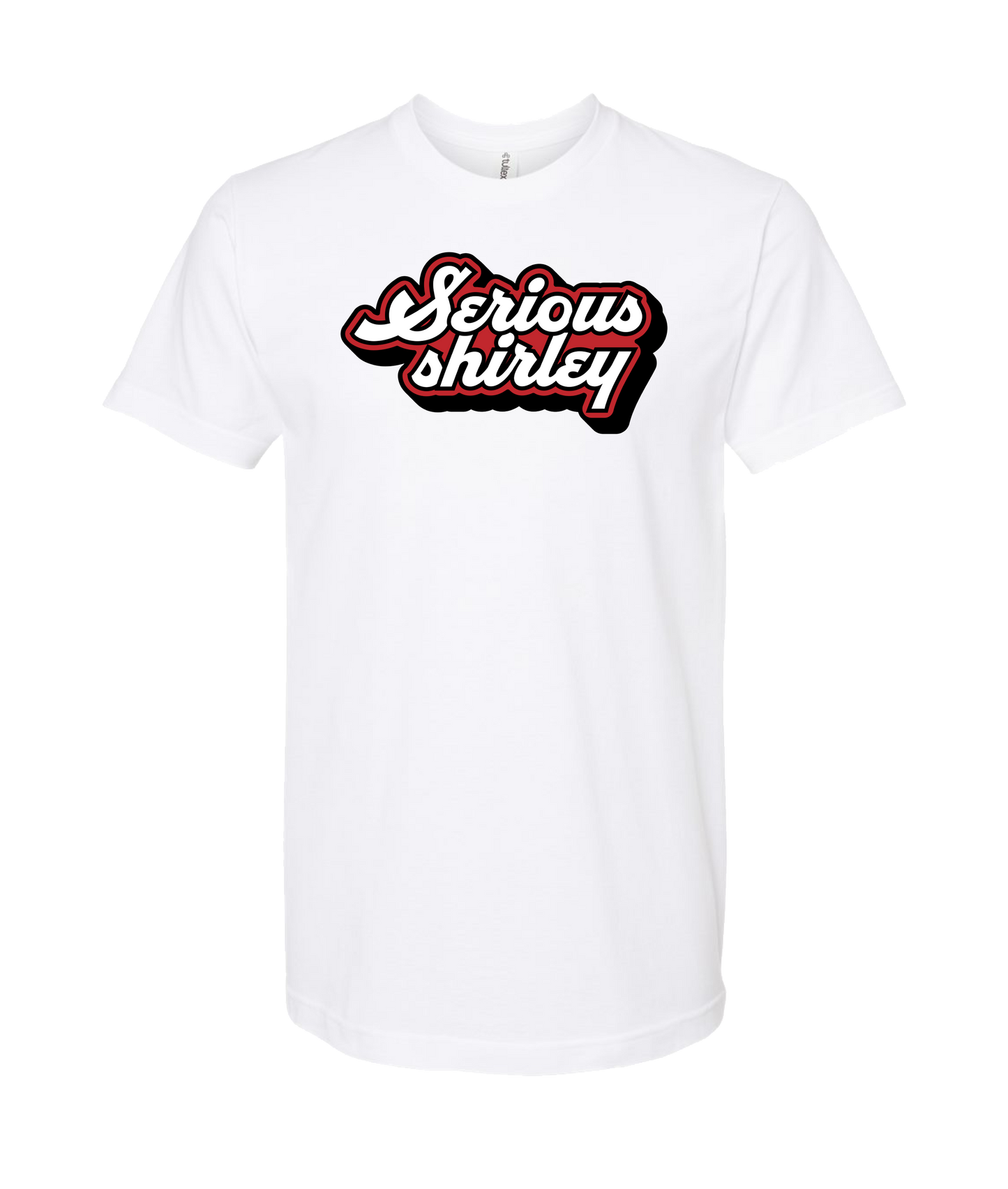 Serious Shirley - Red and White Logo - White T-Shirt