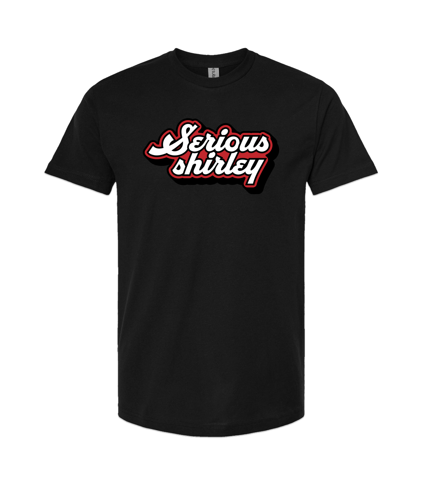 Serious Shirley - Red and White Logo - Black T-Shirt