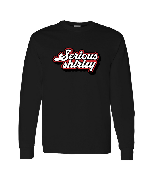Serious Shirley - Red and White Logo - Black Long Sleeve T