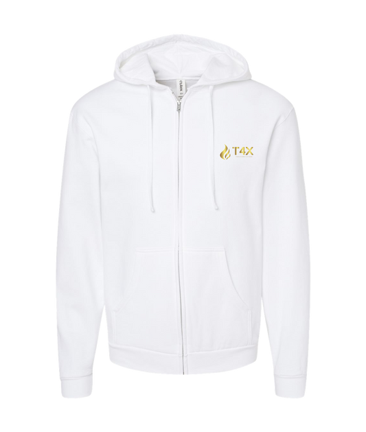 V-T4ETOP - GOLD FLAME - White Zip Up Hoodie