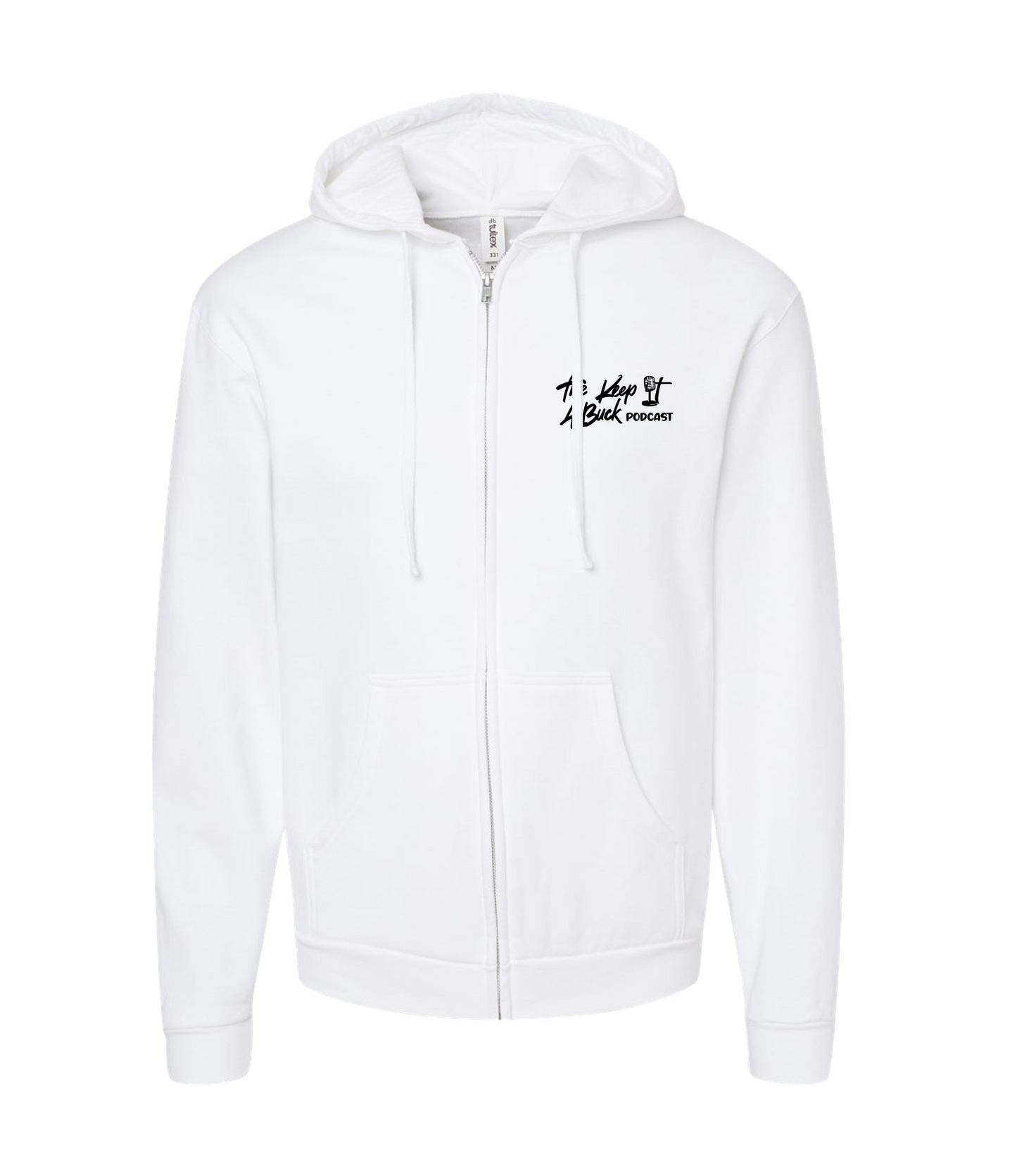 The Buck Store - The Keep it a Buck Podcast Text Logo - White Zip Up Hoodie