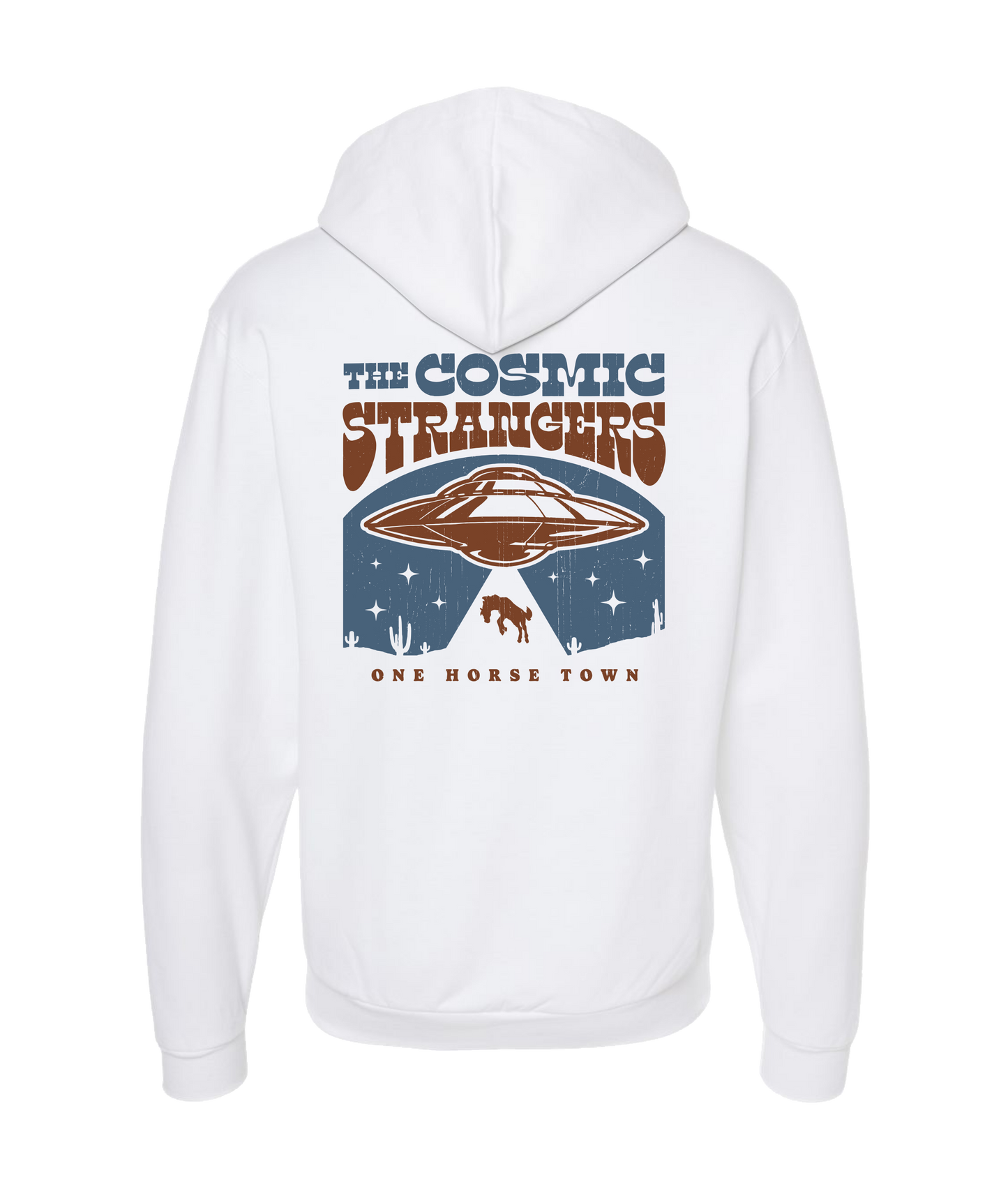 The Cosmic Strangers - One Horse Town - White Zip Up Hoodie