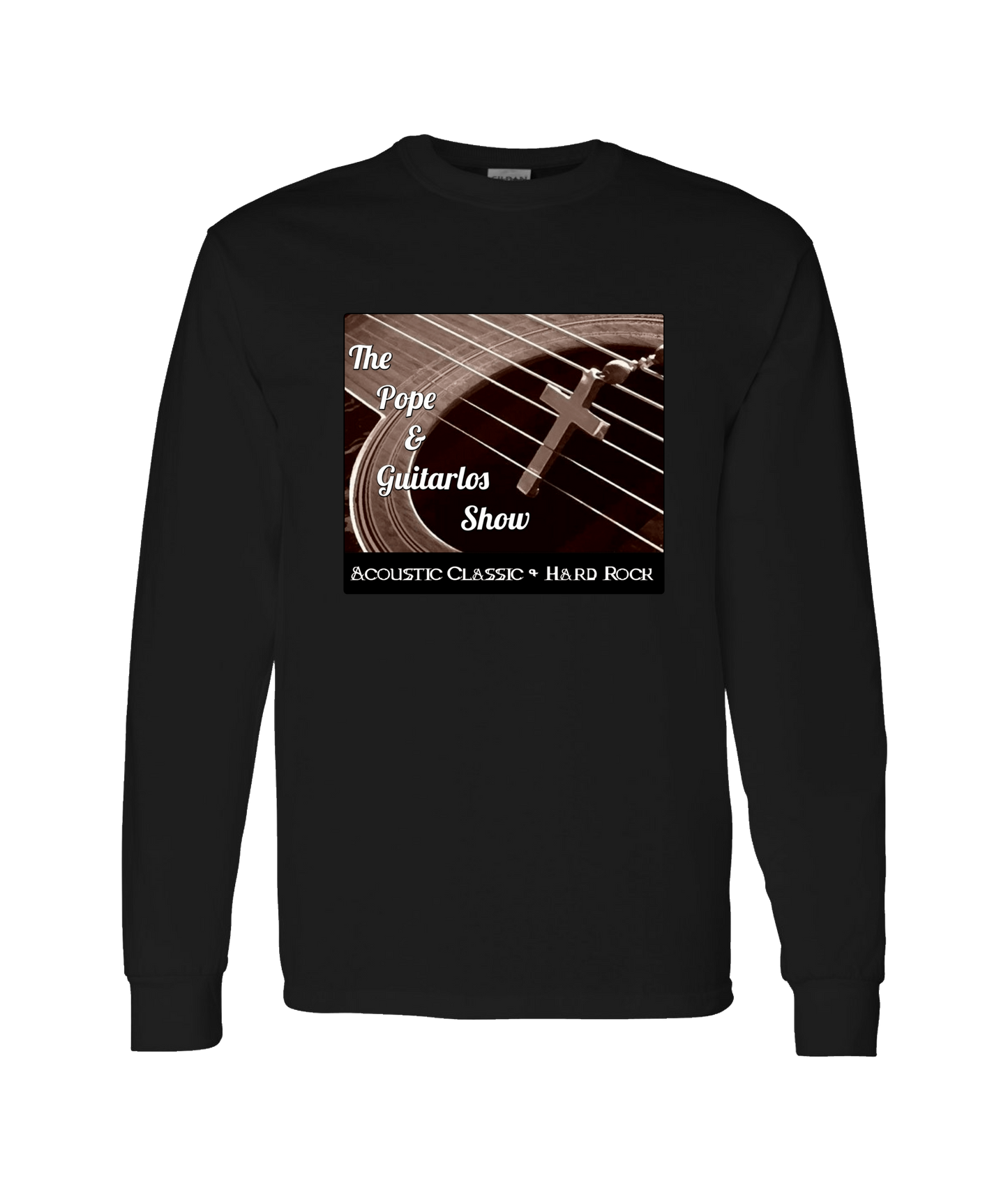 The Pope and Guitarlos Show - Guitar Cross - Black Long Sleeve T