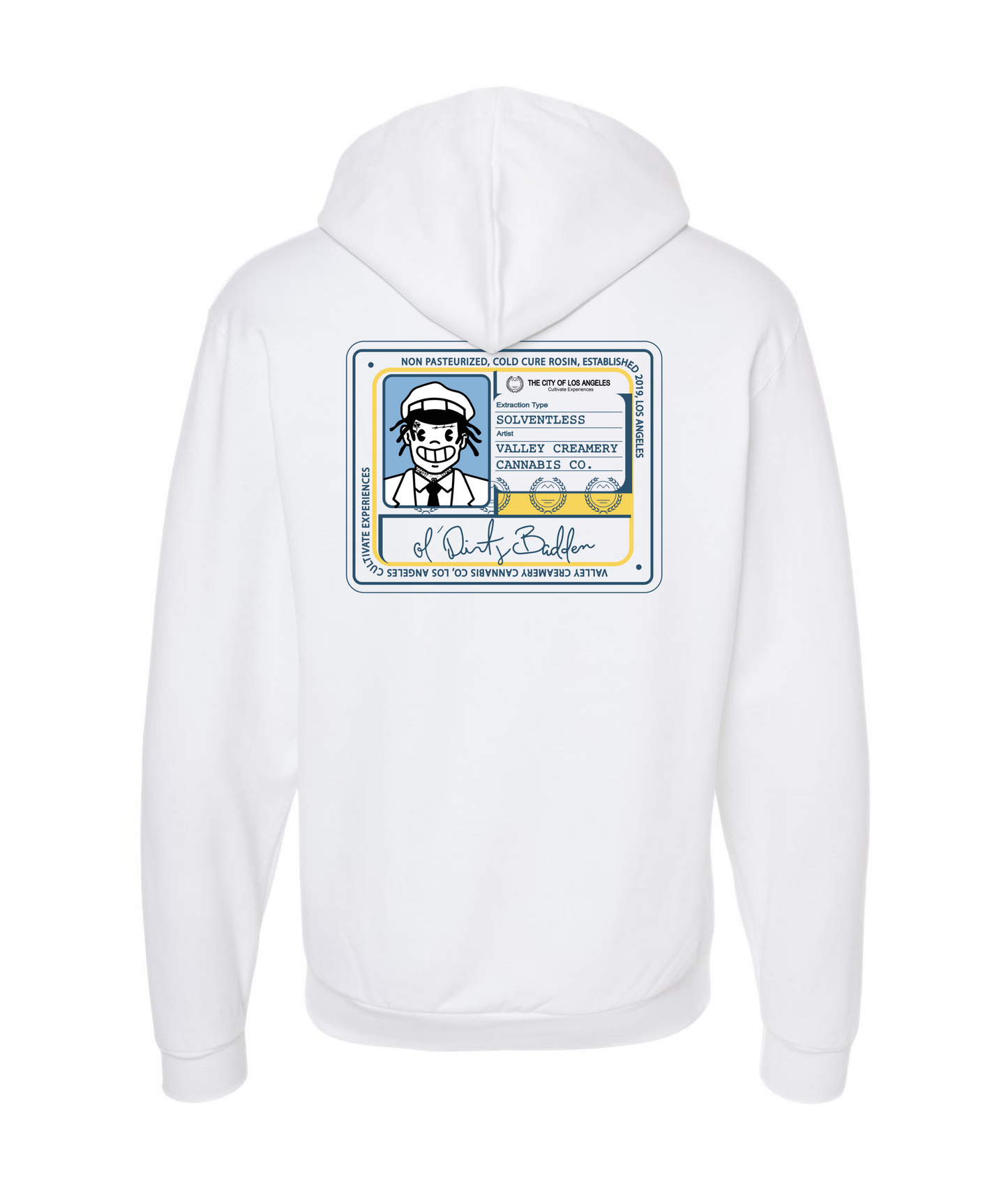 Valley Creamery Cannabis Co. - OL’ Dirty Badder - White Zip Up Hoodie