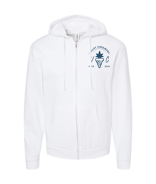 Valley Creamery Cannabis Co. - OL’ Dirty Badder - White Zip Up Hoodie