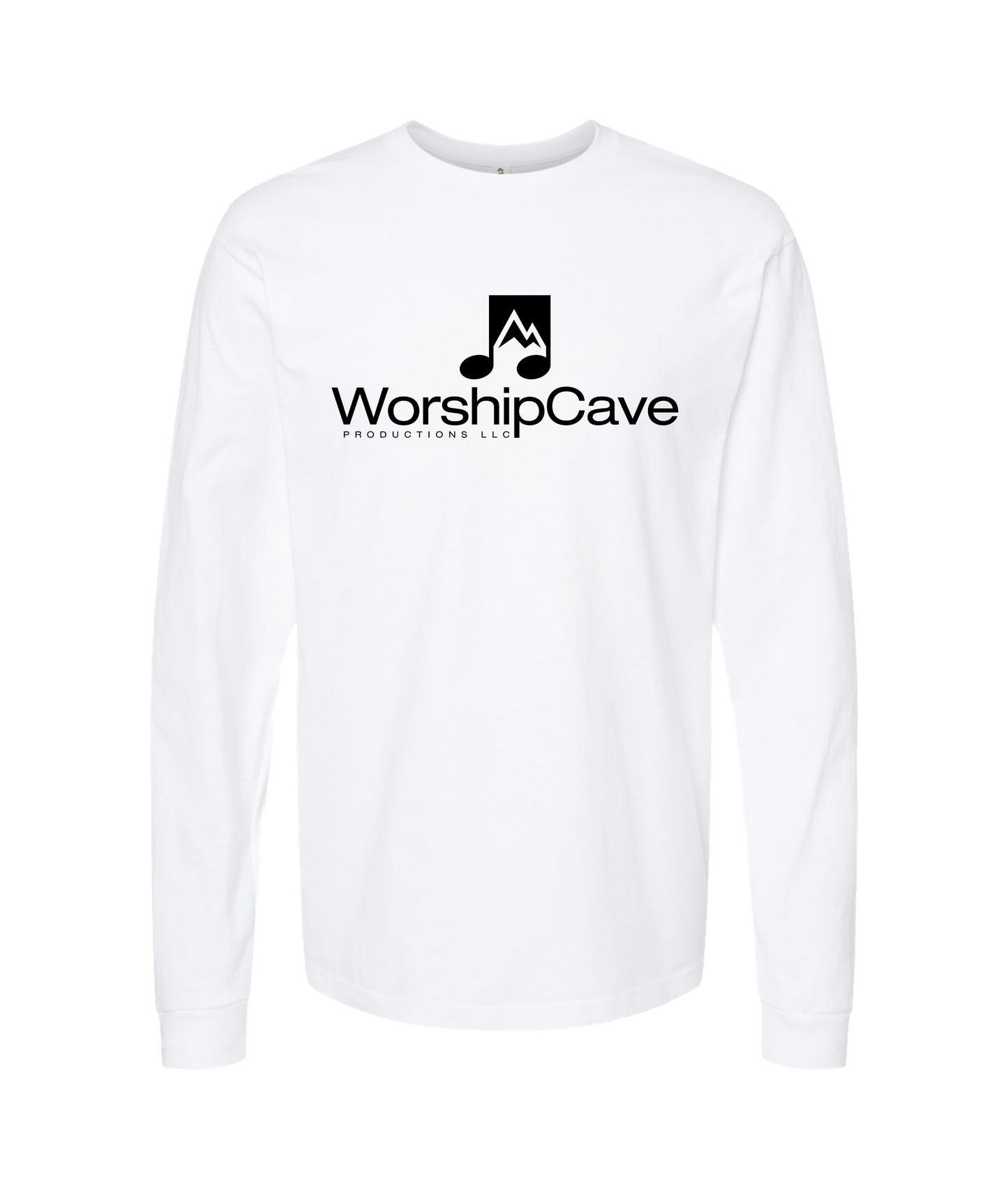 WorshipCave Productions LLC - Black Logo - White Long Sleeve T