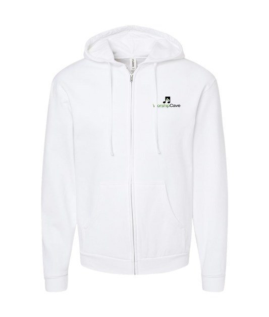 WorshipCave Productions LLC - Colored Logo - White Zip Up Hoodie