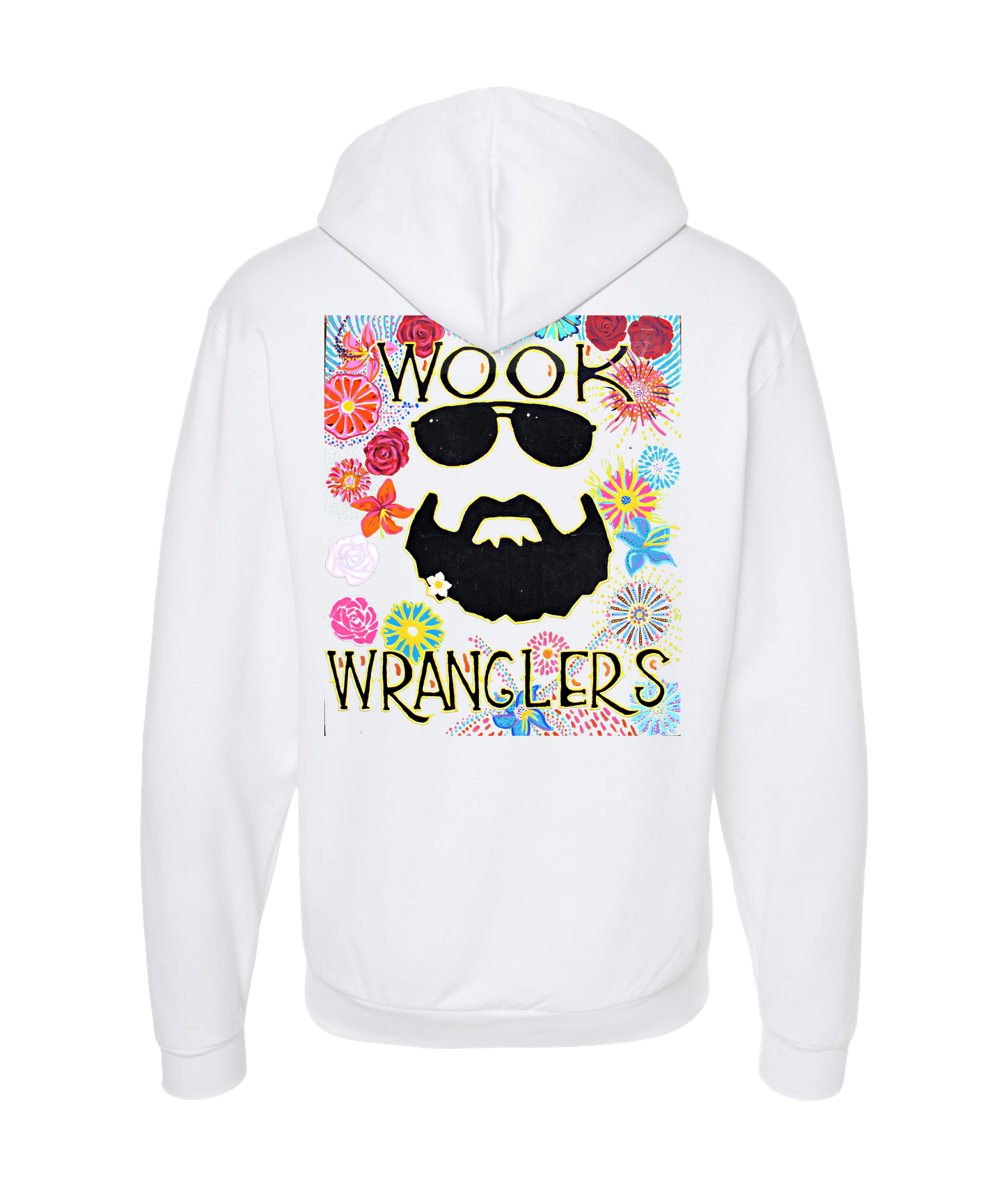 Wook Wranglers - Flowers - White Zip Up Hoodie